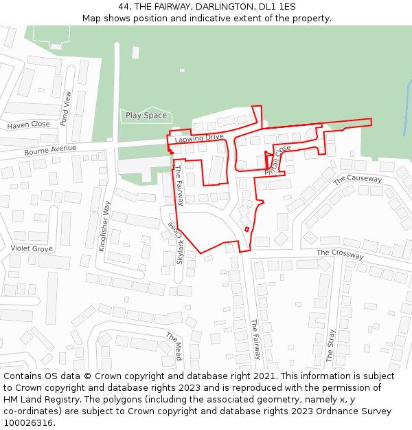 44, THE FAIRWAY, DARLINGTON, DL1 1ES: Location map and indicative extent of plot