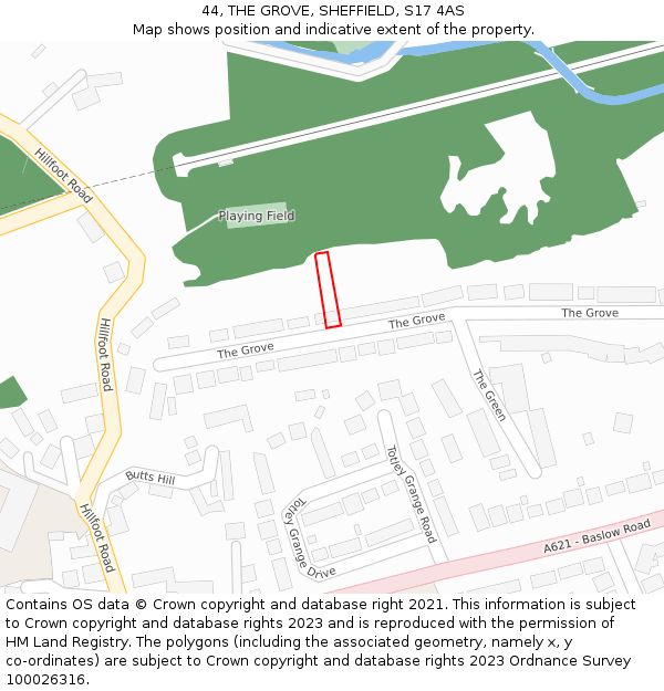 44, THE GROVE, SHEFFIELD, S17 4AS: Location map and indicative extent of plot