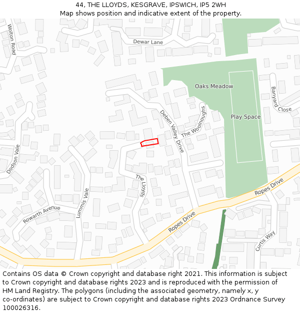 44, THE LLOYDS, KESGRAVE, IPSWICH, IP5 2WH: Location map and indicative extent of plot