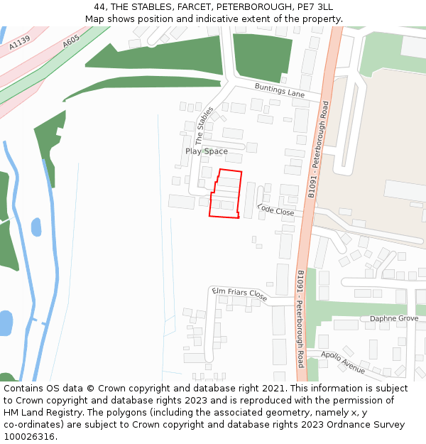 44, THE STABLES, FARCET, PETERBOROUGH, PE7 3LL: Location map and indicative extent of plot