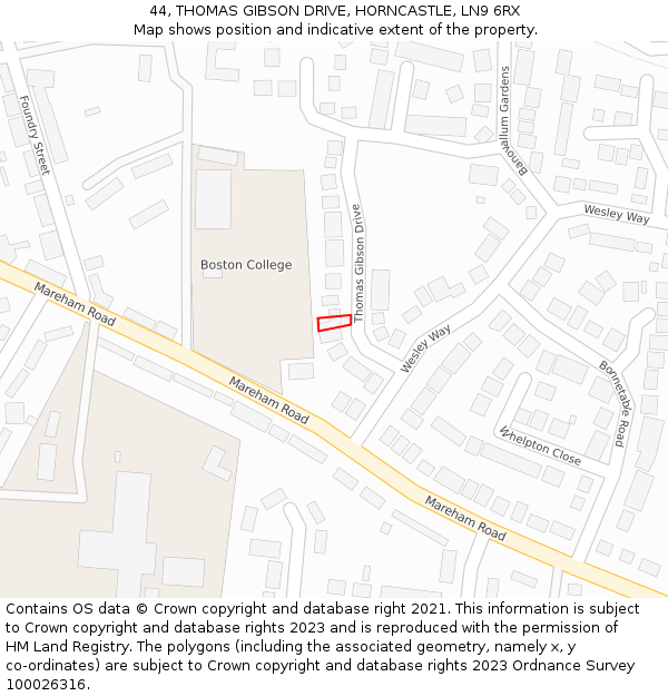 44, THOMAS GIBSON DRIVE, HORNCASTLE, LN9 6RX: Location map and indicative extent of plot