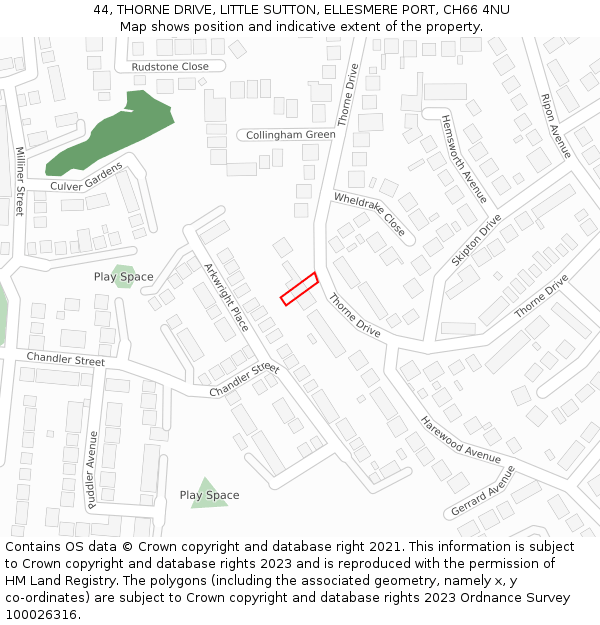 44, THORNE DRIVE, LITTLE SUTTON, ELLESMERE PORT, CH66 4NU: Location map and indicative extent of plot