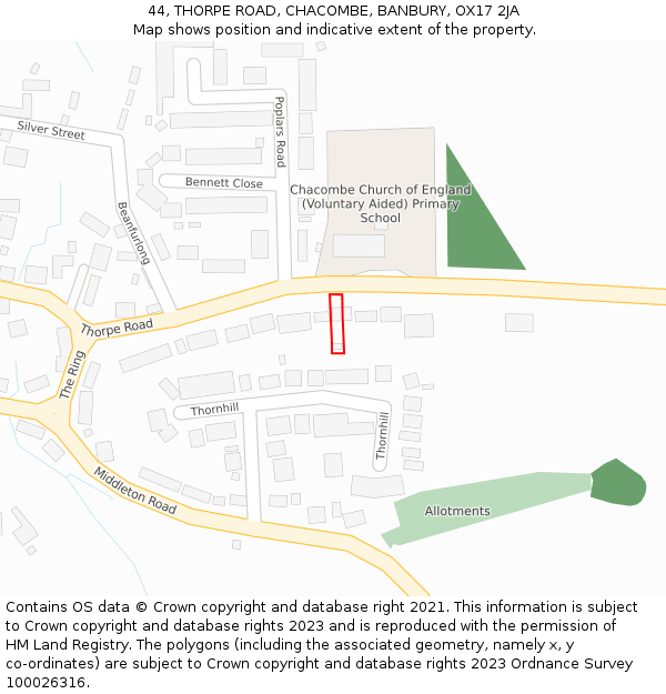 44, THORPE ROAD, CHACOMBE, BANBURY, OX17 2JA: Location map and indicative extent of plot