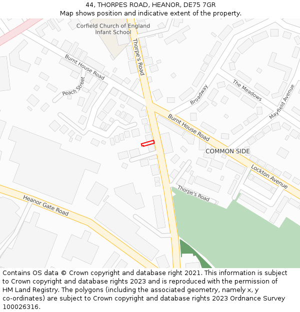 44, THORPES ROAD, HEANOR, DE75 7GR: Location map and indicative extent of plot