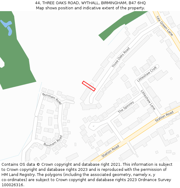 44, THREE OAKS ROAD, WYTHALL, BIRMINGHAM, B47 6HQ: Location map and indicative extent of plot
