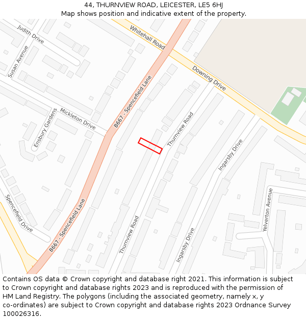 44, THURNVIEW ROAD, LEICESTER, LE5 6HJ: Location map and indicative extent of plot
