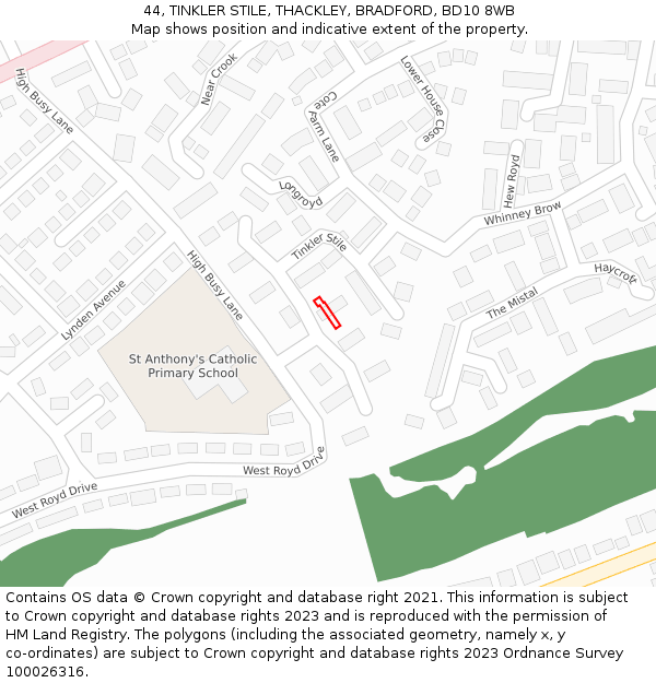 44, TINKLER STILE, THACKLEY, BRADFORD, BD10 8WB: Location map and indicative extent of plot