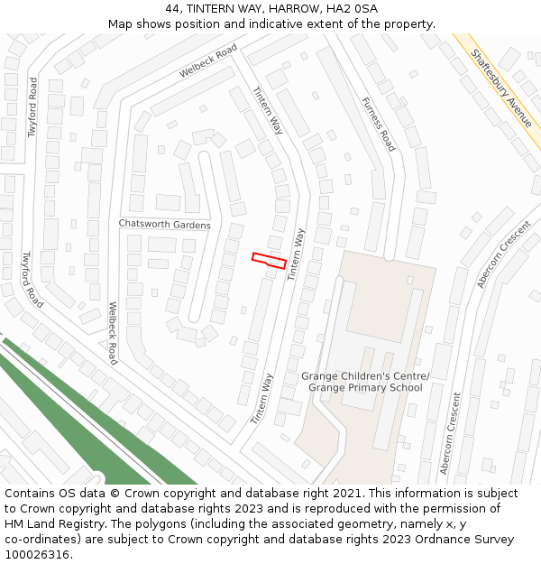 44, TINTERN WAY, HARROW, HA2 0SA: Location map and indicative extent of plot