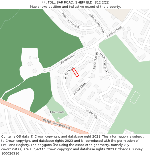 44, TOLL BAR ROAD, SHEFFIELD, S12 2QZ: Location map and indicative extent of plot