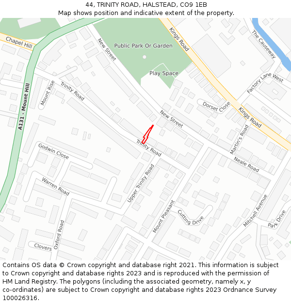 44, TRINITY ROAD, HALSTEAD, CO9 1EB: Location map and indicative extent of plot