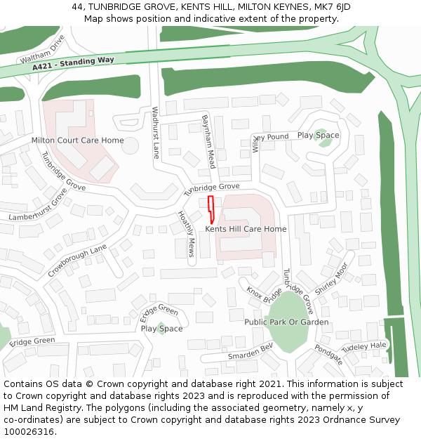 44, TUNBRIDGE GROVE, KENTS HILL, MILTON KEYNES, MK7 6JD: Location map and indicative extent of plot