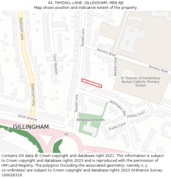 44, TWYDALL LANE, GILLINGHAM, ME8 6JE: Location map and indicative extent of plot