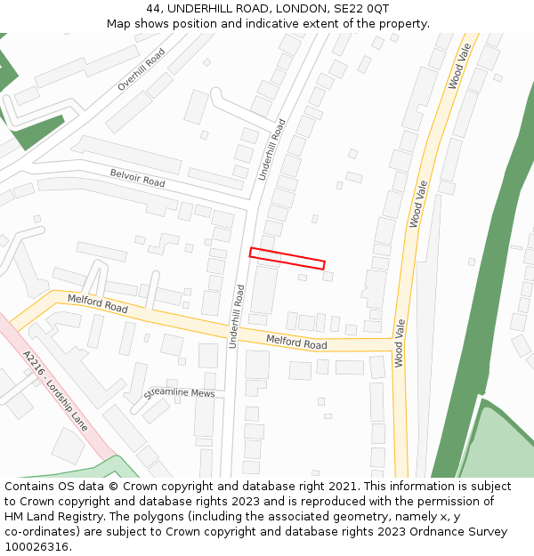 44, UNDERHILL ROAD, LONDON, SE22 0QT: Location map and indicative extent of plot