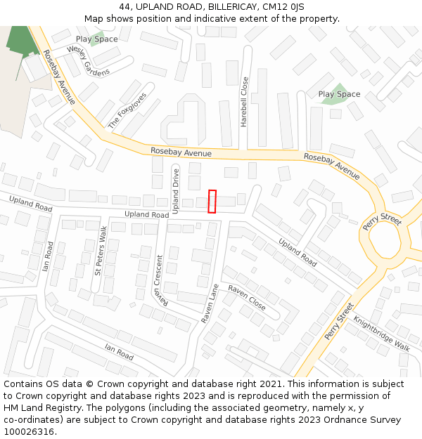 44, UPLAND ROAD, BILLERICAY, CM12 0JS: Location map and indicative extent of plot