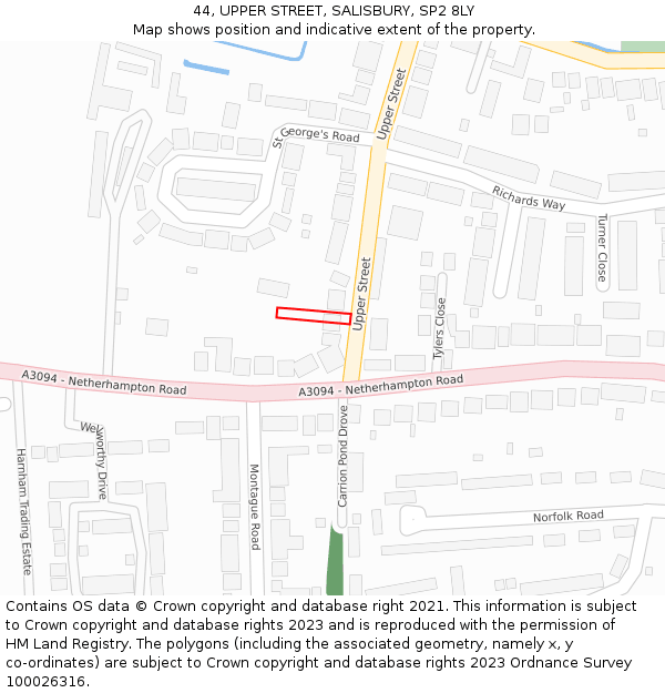 44, UPPER STREET, SALISBURY, SP2 8LY: Location map and indicative extent of plot