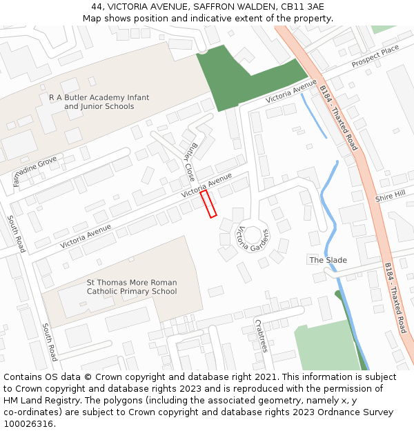 44, VICTORIA AVENUE, SAFFRON WALDEN, CB11 3AE: Location map and indicative extent of plot