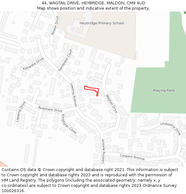 44, WAGTAIL DRIVE, HEYBRIDGE, MALDON, CM9 4UD: Location map and indicative extent of plot