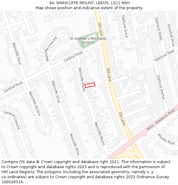 44, WAINCLIFFE MOUNT, LEEDS, LS11 8AH: Location map and indicative extent of plot