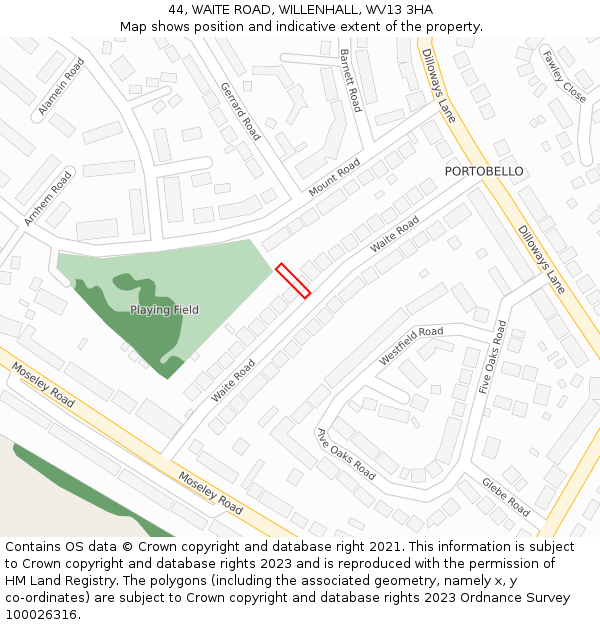 44, WAITE ROAD, WILLENHALL, WV13 3HA: Location map and indicative extent of plot