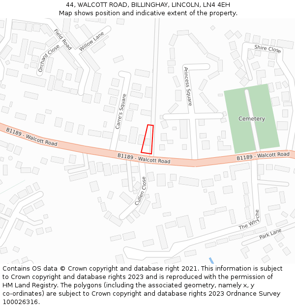 44, WALCOTT ROAD, BILLINGHAY, LINCOLN, LN4 4EH: Location map and indicative extent of plot