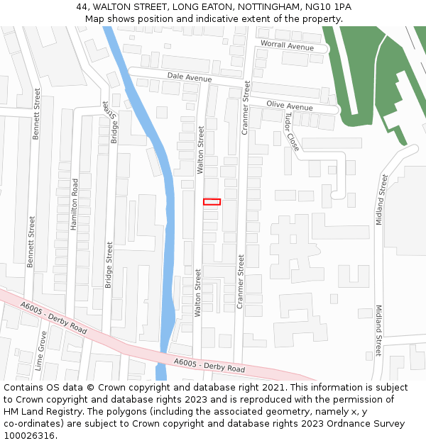 44, WALTON STREET, LONG EATON, NOTTINGHAM, NG10 1PA: Location map and indicative extent of plot