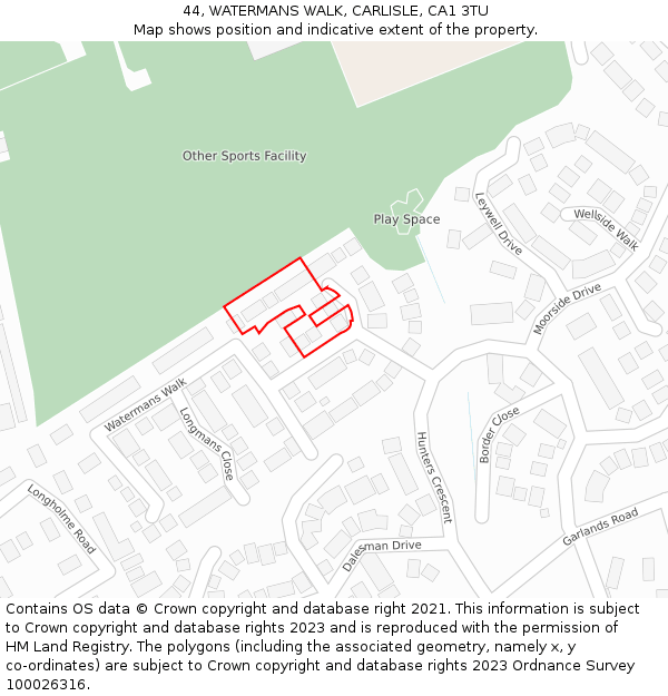 44, WATERMANS WALK, CARLISLE, CA1 3TU: Location map and indicative extent of plot