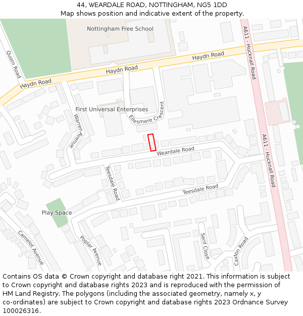 44, WEARDALE ROAD, NOTTINGHAM, NG5 1DD: Location map and indicative extent of plot