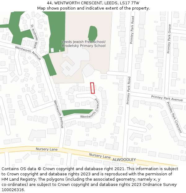 44, WENTWORTH CRESCENT, LEEDS, LS17 7TW: Location map and indicative extent of plot