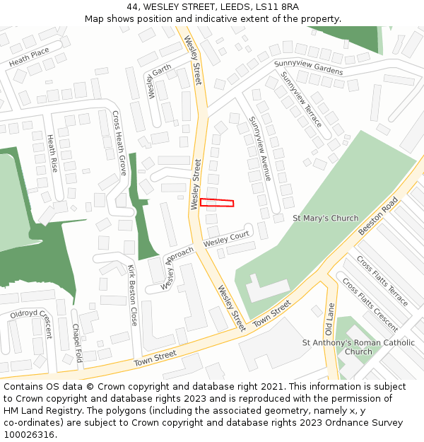 44, WESLEY STREET, LEEDS, LS11 8RA: Location map and indicative extent of plot
