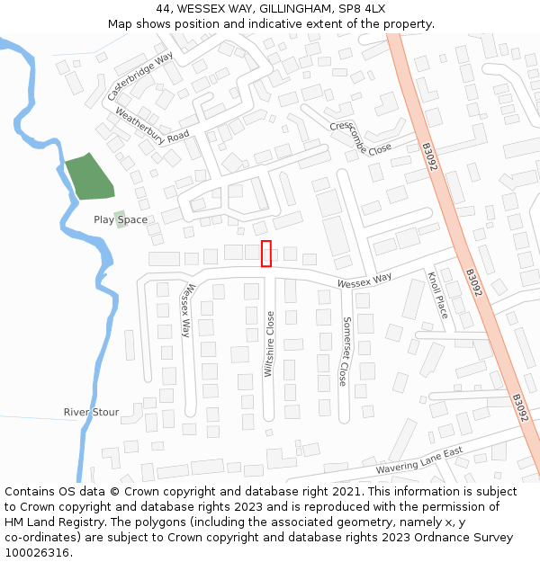 44, WESSEX WAY, GILLINGHAM, SP8 4LX: Location map and indicative extent of plot