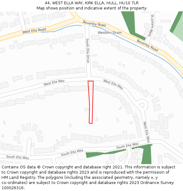 44, WEST ELLA WAY, KIRK ELLA, HULL, HU10 7LR: Location map and indicative extent of plot