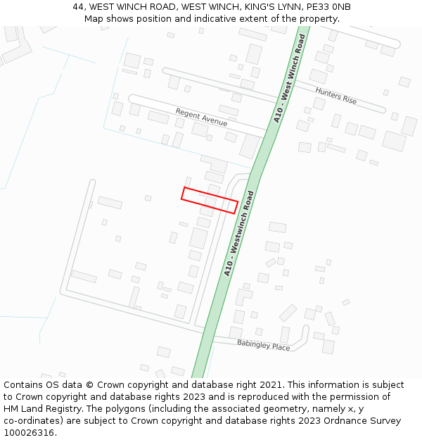 44, WEST WINCH ROAD, WEST WINCH, KING'S LYNN, PE33 0NB: Location map and indicative extent of plot