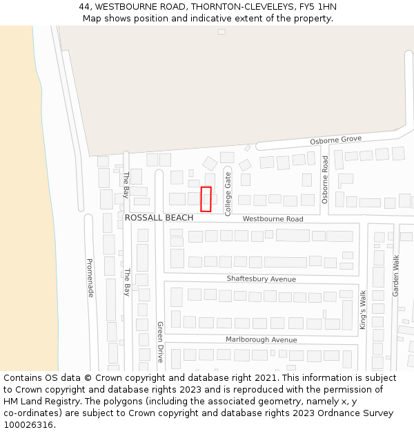 44, WESTBOURNE ROAD, THORNTON-CLEVELEYS, FY5 1HN: Location map and indicative extent of plot