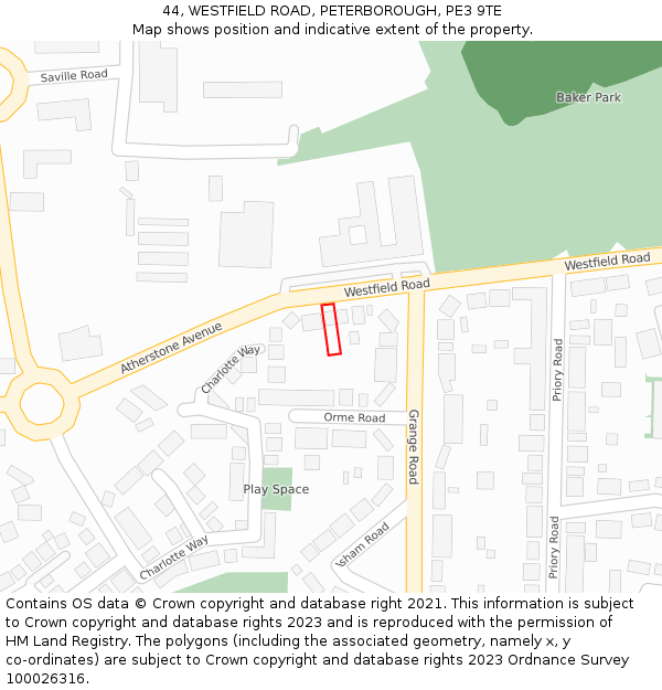 44, WESTFIELD ROAD, PETERBOROUGH, PE3 9TE: Location map and indicative extent of plot