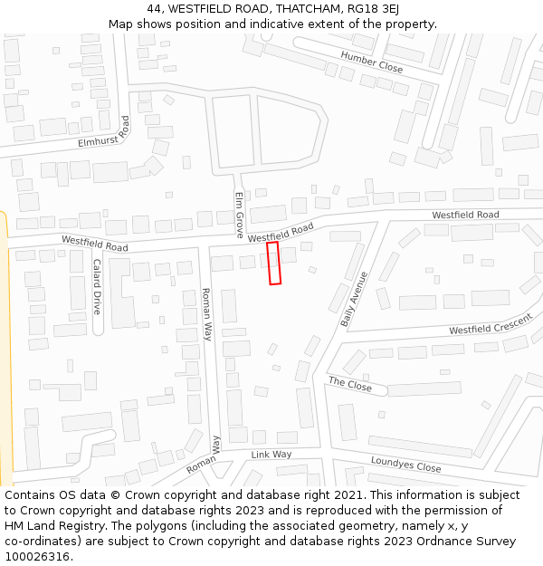 44, WESTFIELD ROAD, THATCHAM, RG18 3EJ: Location map and indicative extent of plot