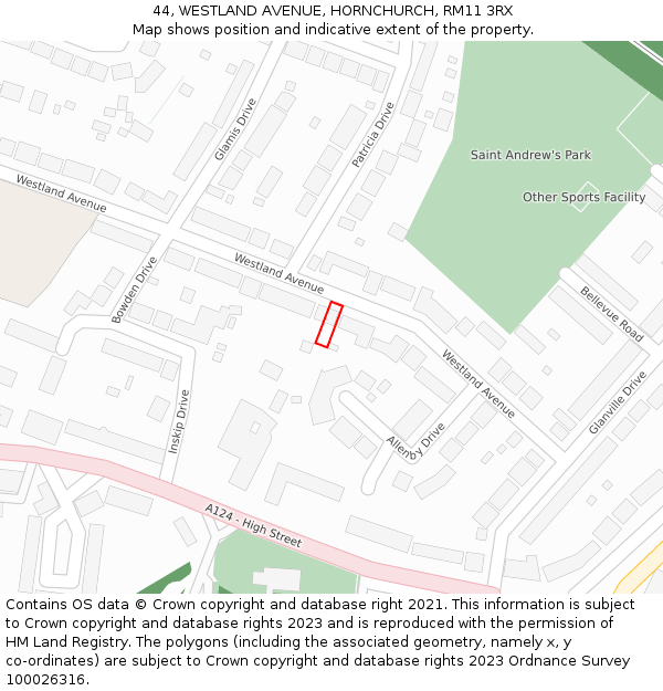 44, WESTLAND AVENUE, HORNCHURCH, RM11 3RX: Location map and indicative extent of plot