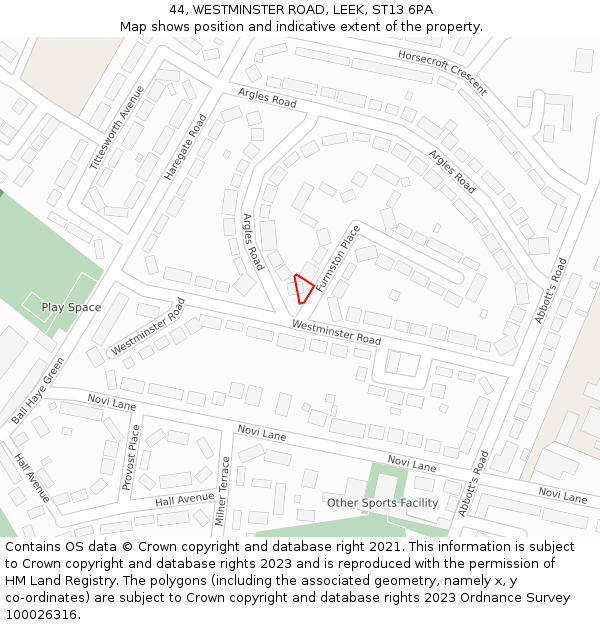 44, WESTMINSTER ROAD, LEEK, ST13 6PA: Location map and indicative extent of plot