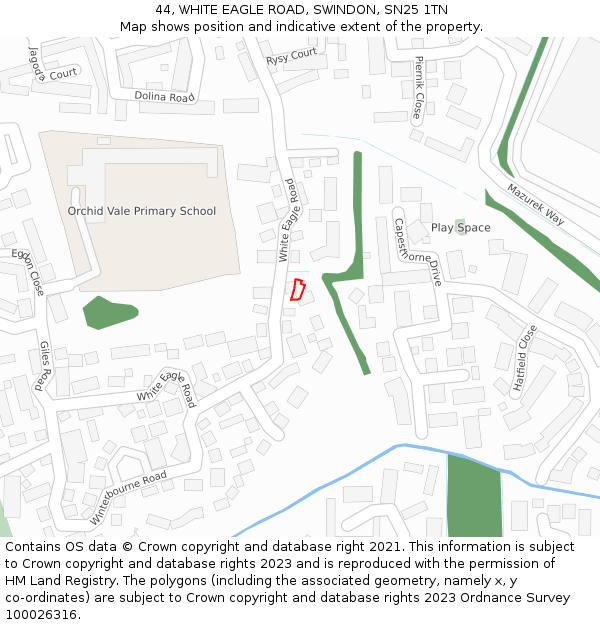 44, WHITE EAGLE ROAD, SWINDON, SN25 1TN: Location map and indicative extent of plot