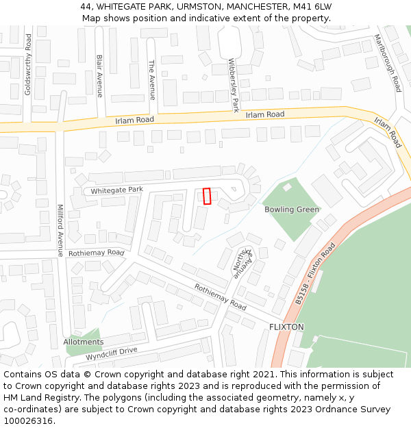 44, WHITEGATE PARK, URMSTON, MANCHESTER, M41 6LW: Location map and indicative extent of plot