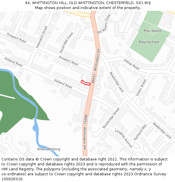 44, WHITTINGTON HILL, OLD WHITTINGTON, CHESTERFIELD, S41 9HJ: Location map and indicative extent of plot