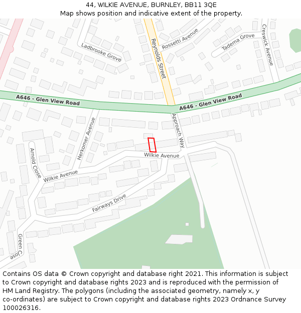 44, WILKIE AVENUE, BURNLEY, BB11 3QE: Location map and indicative extent of plot