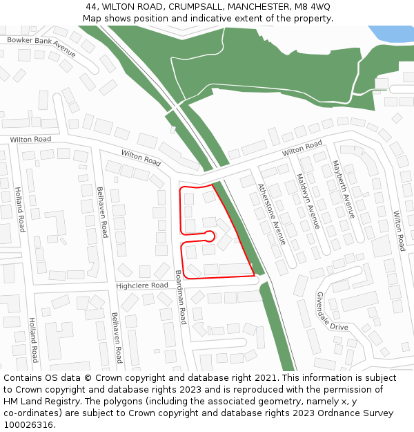 44, WILTON ROAD, CRUMPSALL, MANCHESTER, M8 4WQ: Location map and indicative extent of plot