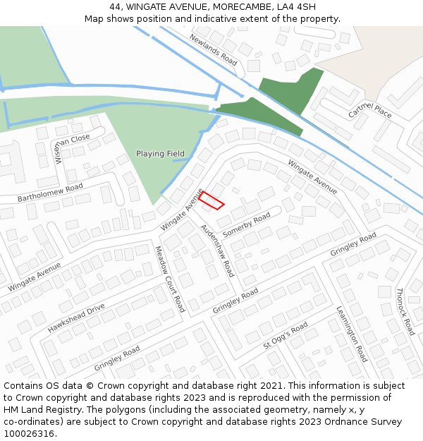 44, WINGATE AVENUE, MORECAMBE, LA4 4SH: Location map and indicative extent of plot