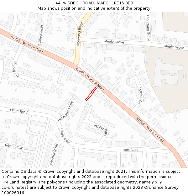 44, WISBECH ROAD, MARCH, PE15 8EB: Location map and indicative extent of plot