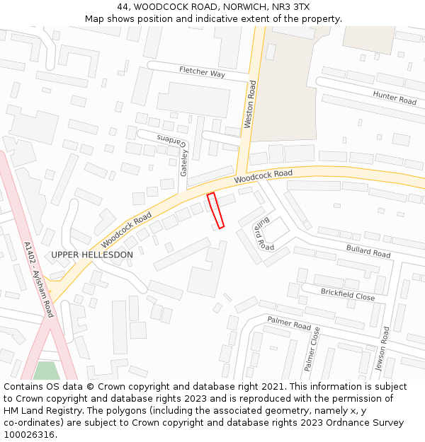 44, WOODCOCK ROAD, NORWICH, NR3 3TX: Location map and indicative extent of plot