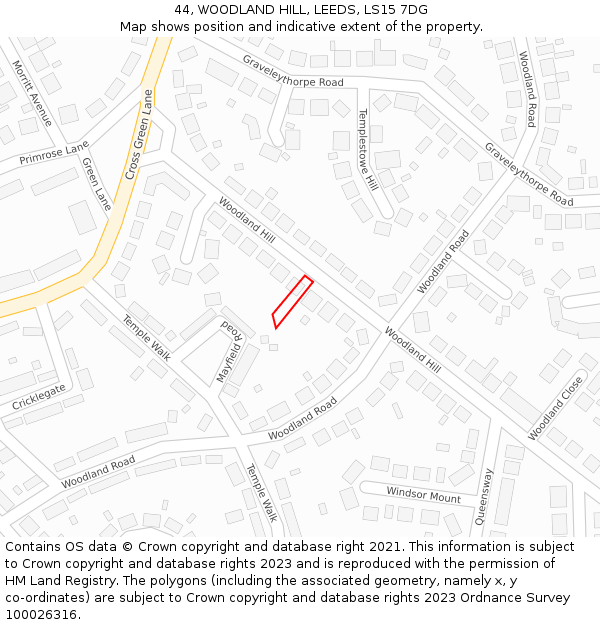 44, WOODLAND HILL, LEEDS, LS15 7DG: Location map and indicative extent of plot