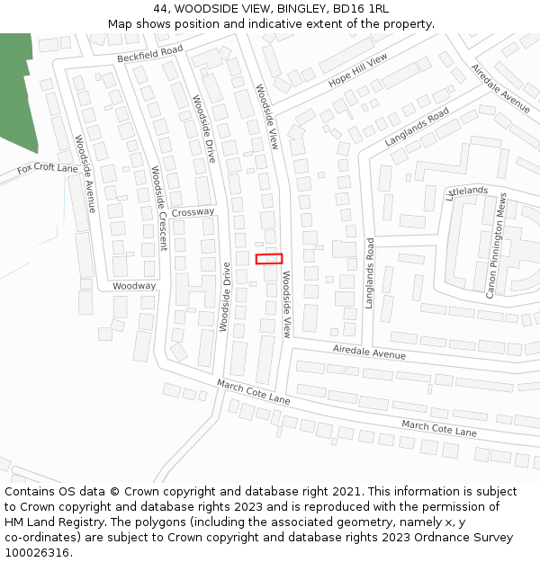 44, WOODSIDE VIEW, BINGLEY, BD16 1RL: Location map and indicative extent of plot