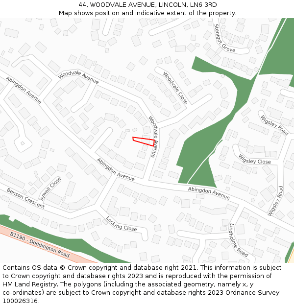 44, WOODVALE AVENUE, LINCOLN, LN6 3RD: Location map and indicative extent of plot