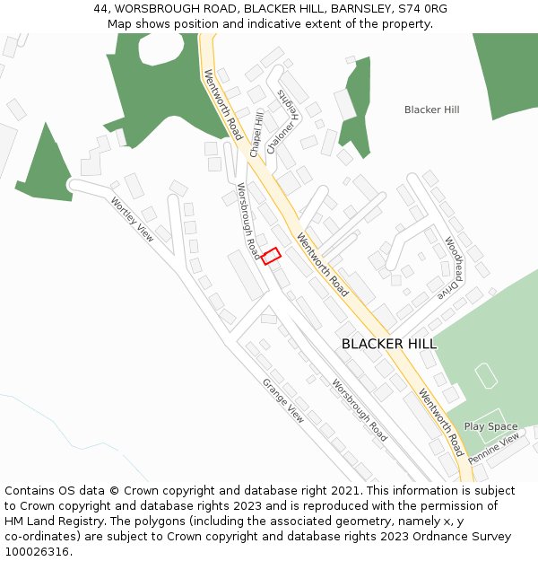 44, WORSBROUGH ROAD, BLACKER HILL, BARNSLEY, S74 0RG: Location map and indicative extent of plot