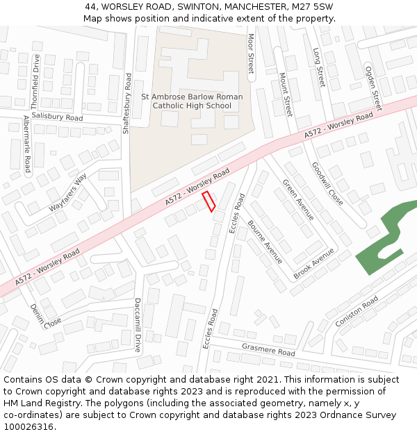 44, WORSLEY ROAD, SWINTON, MANCHESTER, M27 5SW: Location map and indicative extent of plot